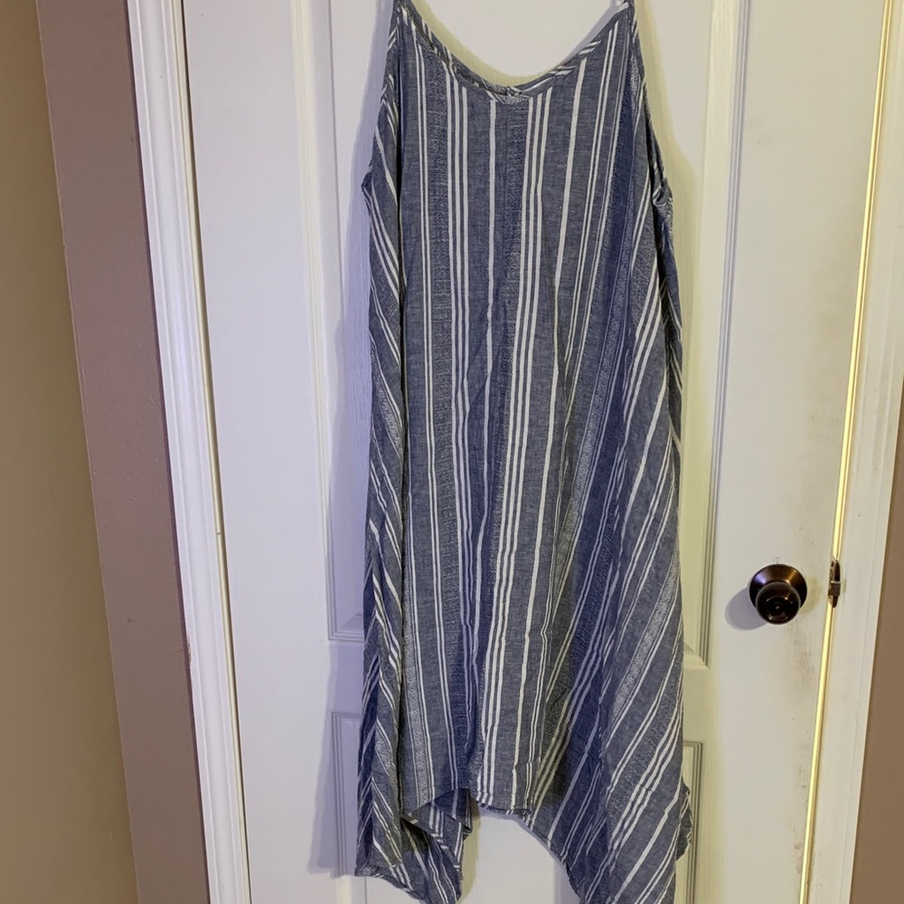 Time and Tru Blue and White Asymmetrical Dress